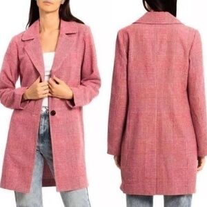 Anthropologie AVEC LES FILLES Red Houndstooth Wool Longline Jacket Blazer Coat
